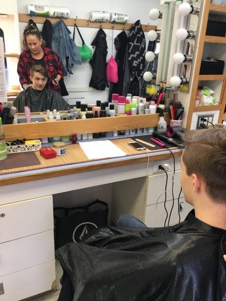 seth isaac johnson in supernatural makeup chair ready for bullet mark head