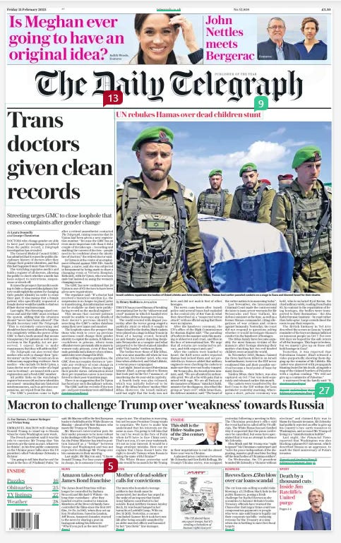 Trans doctors given clean records Streeting urges GMC to close loophole that erases complaints after gender change The Daily Telegraph21 Feb 2025By Laura Donnelly and George Chesterton DOCTORS who change gender are able to have past wrongdoings scrubbed from the public record, a Telegraph investigation has revealed.  The General Medical Council (GMC) has admitted that it erases the public disciplinary history of doctors after they change their gender identities, and that this had happened more than 60 times.  The watchdog regulates medics and holds a register of all doctors, allowing the public to check whether a medic has been subject to restrictions, suspensions or struck off.  It raises the prospect that medics seeking to hide a chequered disciplinary history could exploit the system by changing their gender identity in order to erase their past. It also means that a female patient who specifically requested a female doctor would be unable to find out if their doctor was born a man.  Last night, Wes Streeting raised concerns and said the GMC must overhaul the system, adding that the situation should “never have been allowed”. The Health Secretary told The Telegraph:  “This is extremely concerning and should not have been allowed to happen. It is completely within the power of the GMC to find a work-around that means transparency for patients as well as protections in the Equality Act are preserved. I expect them to make reassurances that they will address this.”  The Telegraph can also reveal that medics who seek to change their “gender status” on the GMC record can do so without any supporting evidence. Such medics – who include Dr Beth Upton, a trans doctor now at the centre of a legal case in Scotland – are issued with a new registration and a fresh GMC number.  All public links on the watchdog’s register between old and new identities are erased – meaning that any historical misdemeanours, such as previous suspensions, are wiped from the slate.  The GMC’S position came to light after a retired anaesthetist contacted The Telegraph, raising concerns that Dr Upton had been given a new registration number. “Because the GMC has an even more important role than it did a couple of decades ago – recording and marking the careers of doctors – people need to be confident about the identities of doctors,” the retired doctor said.  Dr Upton is at the centre of an employment tribunal against NHS Fife. Sandie Peggie, a nurse, said she was subjected to harassment by being made to share a changing room at Victoria Hospital, Kirkcaldy, with Dr Upton, who was born male but insisted on using the women’s changing room.  The GMC has now confirmed that Dr Upton is one of 62 doctors to have been given new registrations.  The regulator said: “If a doctor had received a historical sanction [i.e. the suspension is no longer in place] prior to transitioning, this information would not be available on their new publicfacing record on the medical register.”  This means that current patients would be unable to see any details of their doctor’s previous identity by searching the GMC’S online database using their new name and number.  The loophole raises the prospect that those who wish to cover up previous sanctions could change their gender identity to exploit the system. It follows a crackdown in prisons, where trans offenders were previously able to move to women-only prisons, even if they had male genitalia and a history of sex crimes, until rules were changed in 2023.  According to its own guidelines, the GMC does not require doctors to “provide any evidence of your change in gender status”. When a doctor changes their gender status, information about their pre-transition career is not transferred to their post-transition page.  There is no suggestion that Dr Upton has faced any such disciplinary actions.  The GMC said the records of doctors pre- and post-transition were still linked  internally, but that the links could not be seen by the public.  According to the regulator, this information would not be available on their new public-facing record “because there are clear legal protections afforded to individuals, including doctors, who transition, and relate to the use and disclosure of their personal information. This includes human rights and equalities law, data protection law and the Gender Recognition Act”.  However, leading lawyers said their justification was “unsustainable” saying there was a strong public interest in knowing a doctor’s disciplinary hearing.  Sarah Vine, a KC at Doughty Street Chambers said: “There is a strong public interest in knowing a doctor’s disciplinary history. It’s very hard to argue that a doctor’s privacy is something that can override that legitimate purpose. It looks like a wholesale misreading of the application of human rights, domestic equality law and the Gender Recognition Act.”  If a doctor was struck off they could not identify as a different gender and re-register.  But an upheld suspension against a doctor, which would normally be visible on the register for years, depending on the circumstances, would be obscured from public view with a new gender identity.  Suspensions of more than three months are normally kept on GMC records for 15 years, with records held for 10 years for shorter suspensions.  The GMC said it was unable to tell The Telegraph if any of the 62 doctors who have been issued with new numbers had any disciplinary measures taken against them under their previous identity.  The lack of any link between old and new identities also means that patients are unable to find out the biological sex of their doctor.  “There are extremely serious implications  ‘Female patients, who may have requested a female doctor, have not consented to be examined by a man’  for the GMC issuing new numbers – essentially new identities – to 62 doctors,” Helen Joyce, the director of advocacy at Sex Matters, a gender-critical human rights charity, said.  Dr Louise Irvine, a GP who is co-chair of the Clinical Advisory Network on Sex and Gender, says: “When you look up ‘Dr Beth Upton’ and you don’t see any reference to the doctor’s professional life or records before the change of identity and GMC number, including previous name, then you have a problem with accountability and transparency.  “That should be the public purpose of the GMC. They shouldn’t be obscuring past information.”  According to the record of Dr Upton’s previous entry, registration to be a doctor was “relinquished” in April 2023. No mention of this is on her current record.  A patient has no way to find this former male identity, nor any way of knowing if the doctor they were looking up had transitioned, when it had occurred and what their previous identity was.  Women’s groups said the lack of clear information about the biological sex of doctors is a particularly acute problem for those female patients who seek to be seen by a biological woman.  Ms Joyce said: “The implications of this are particularly severe with female patients, who may have requested a female doctor and have not consented to be examined by a man.”  “Patients do have the right to say they only want to see a doctor of one sex or the other,” says Ms Joyce. “You can’t present a woman ‘on paper’ and expect patients to sort this out at the rough end of the process in the consultation room. What is a woman in that situation supposed to do when confronted with that? Are they supposed to say, ‘I’m sorry but are you a man?’ Nobody should be put in that position.”  A GMC spokeswoman said people “may have particular reasons for wanting to see a doctor of the same sex,” but says that the “primary purpose of the Medical Register is to confirm that doctors have the appropriate training, skills and experience.”  Article Name:Trans doctors given clean records Publication:The Daily Telegraph Author:By Laura Donnelly and George Chesterton Start Page:1 End Page:1