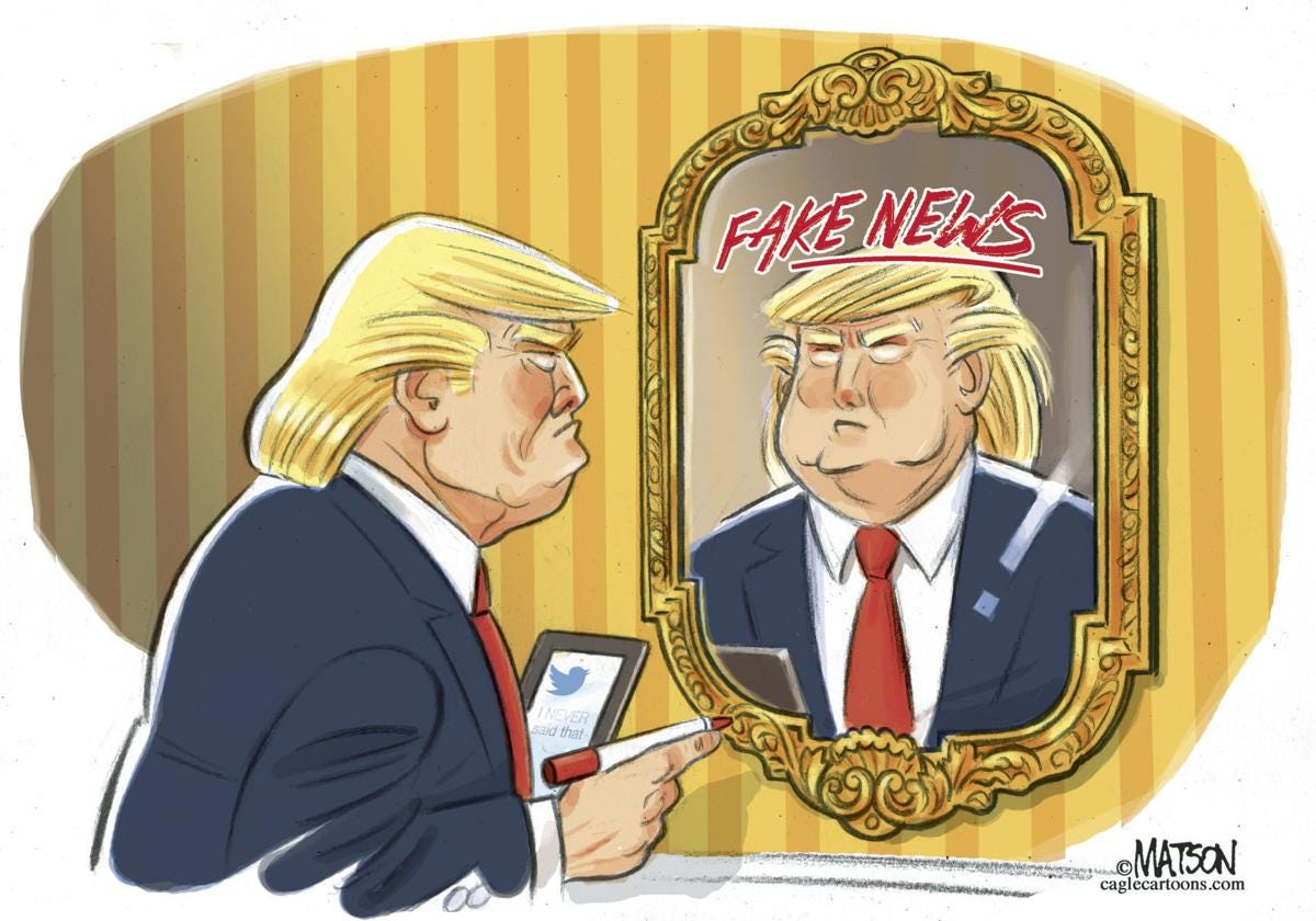 Trump's mirror guilty of fake news, in R.J. Matson's latest political  cartoon