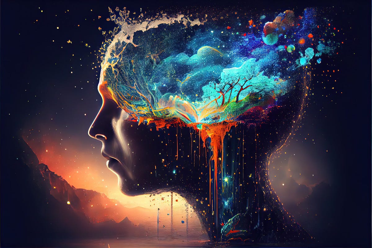 Generative AI illustration of annual collective mind concept art, exploding mind, inner world, dreams, emotions, imagination and creative mind By CravenA