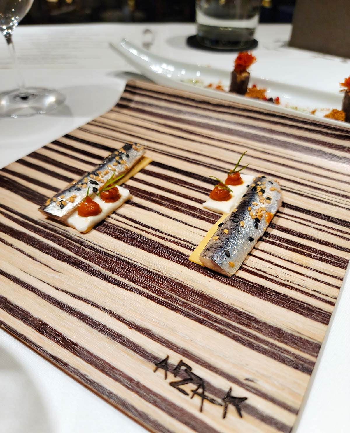 Anchovy appetizer at Arzak. 