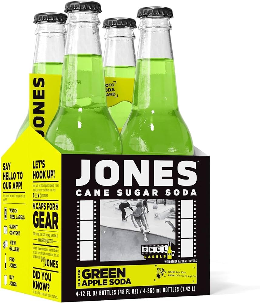 Four(4) Bottles - Jones Soda Co. Green Apple Soda Flavor | 100% Cane Sugar  Soda | Craft Soda Pop | Soda Soft Drinks | Glass Bottle Soda