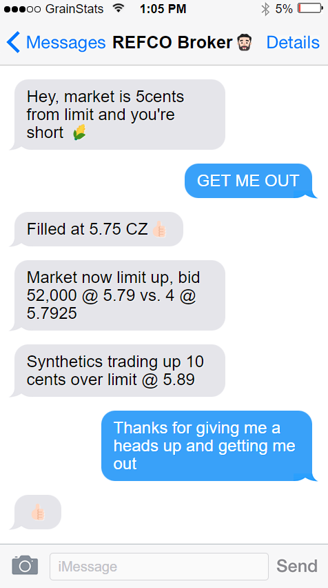 Grain Trading Crash Course - GrainStats - Limit Move Text Message
