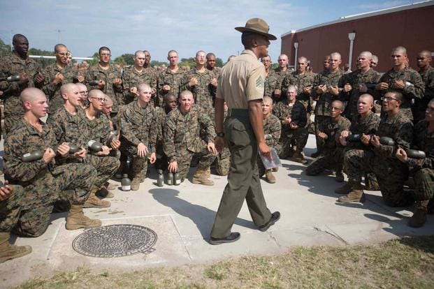 Then-Sgt. Logan Sowell, during his first tour as a Marine Corp drill instructor