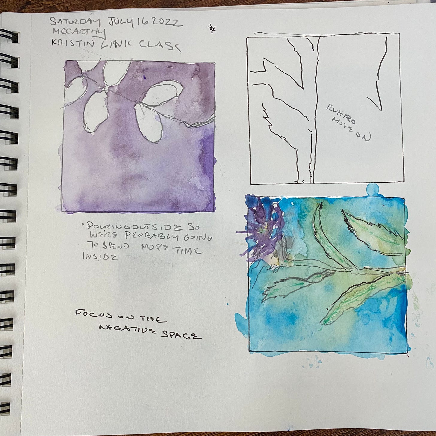Page from my field sketching journal featuring negative space exploration. Focused on drawing the space around natural objects instead of the object itself.