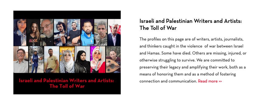 Image and brief description for "Israeli and Palestinian Writers and Artists: The Toll of War"