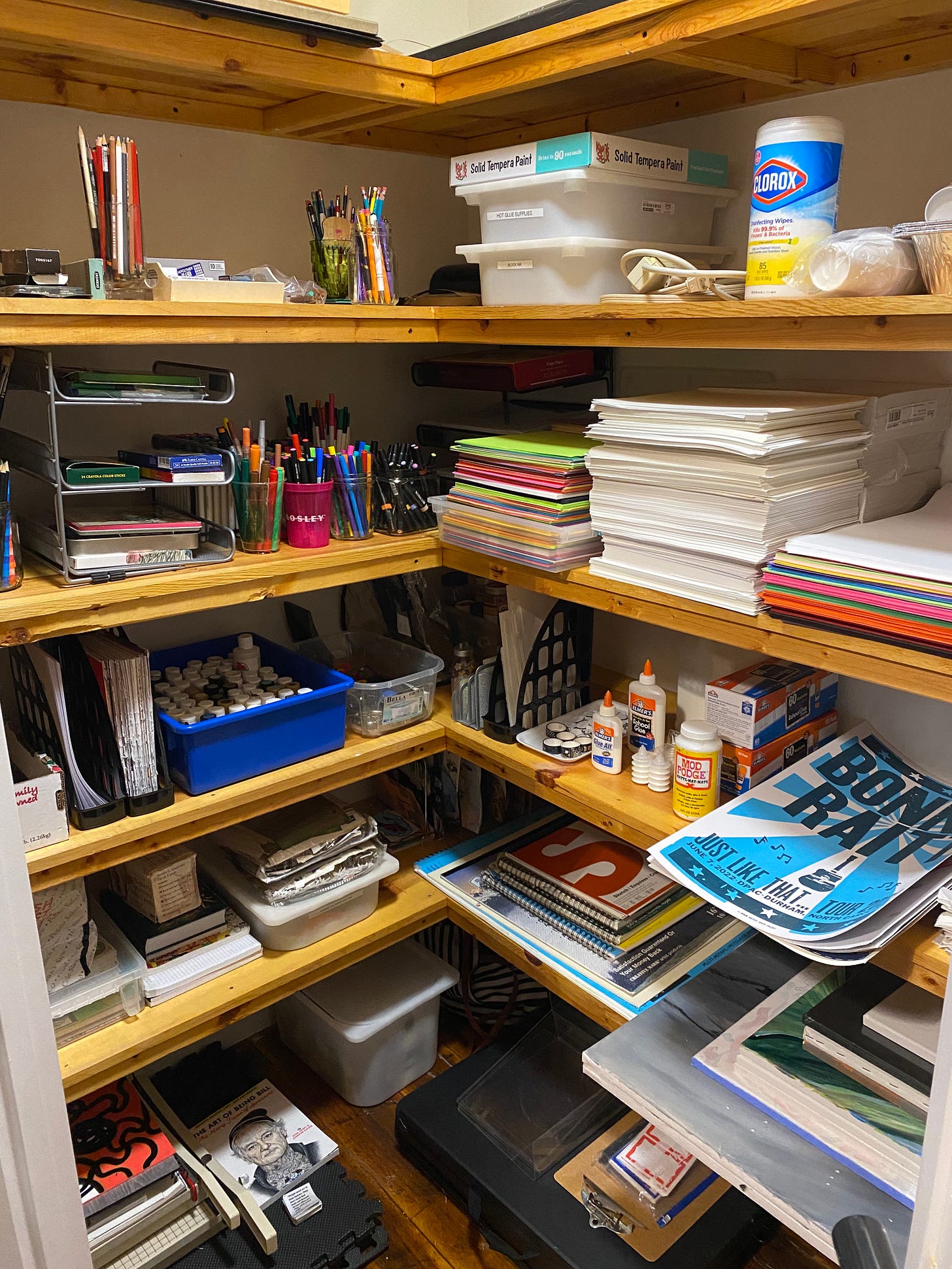 Full supply closet with tons of supplies.