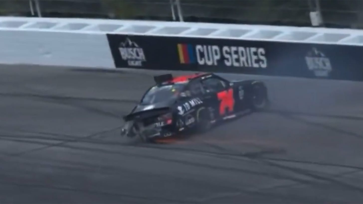 Dawson Cram crash Pocono Raceway brake failure Mike Harmon Racing video 2024 NASCAR Xfinity Series