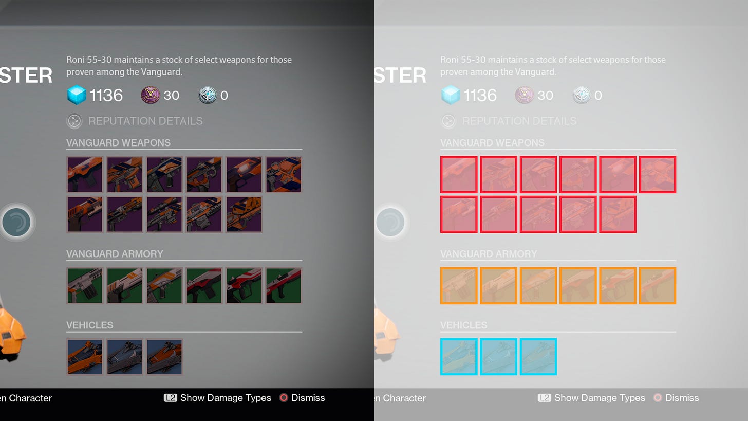 Inventory of the game Destiny