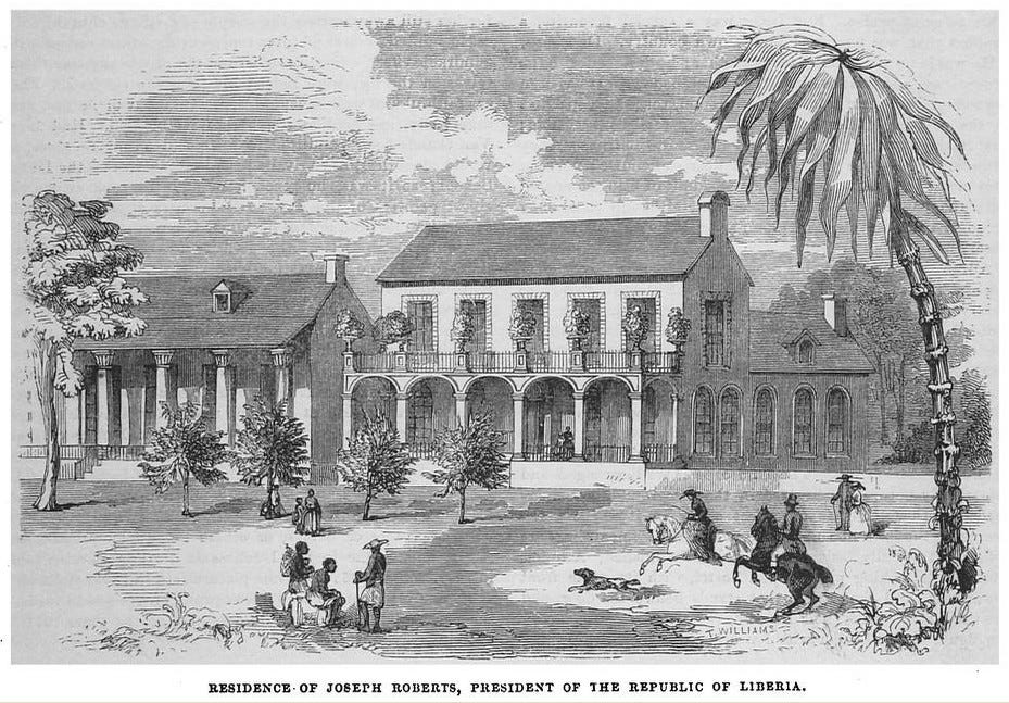a sketch of the first Liberian Presidents plantation home