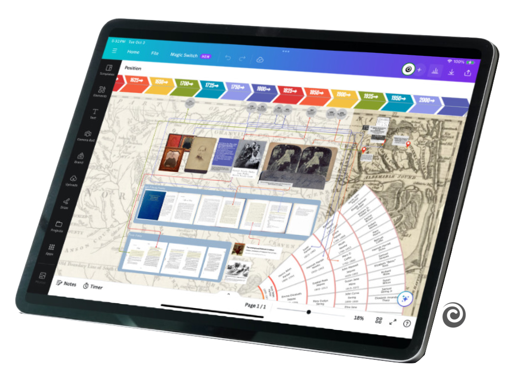 An example of a family history whiteboard viewed on an iPad.