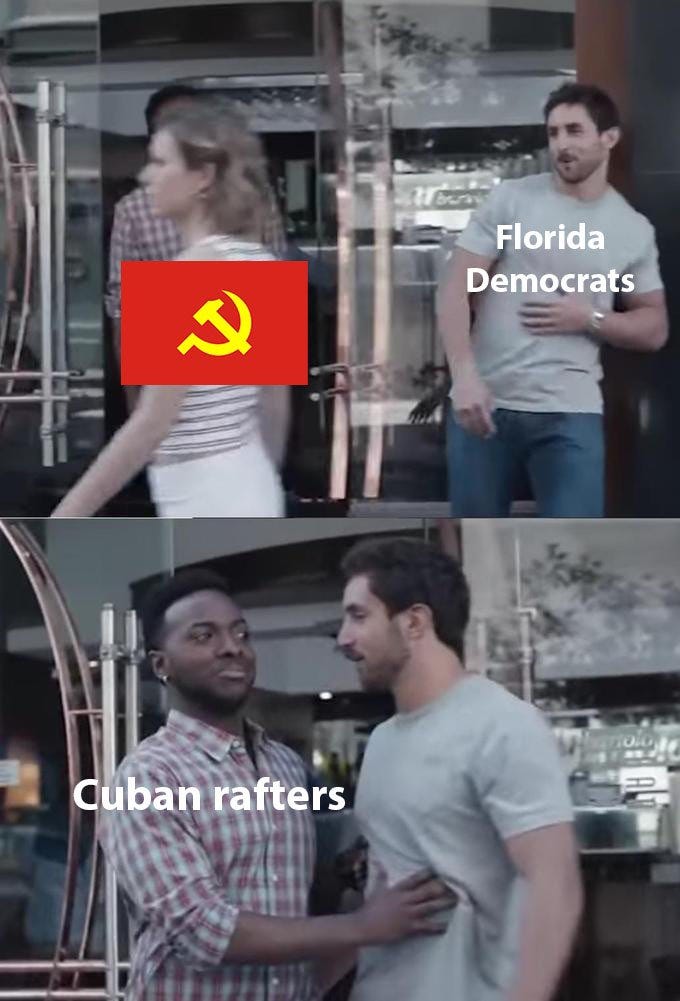 May be an image of 4 people and text that says 'Florida Democrats 1 Cuban rafters'