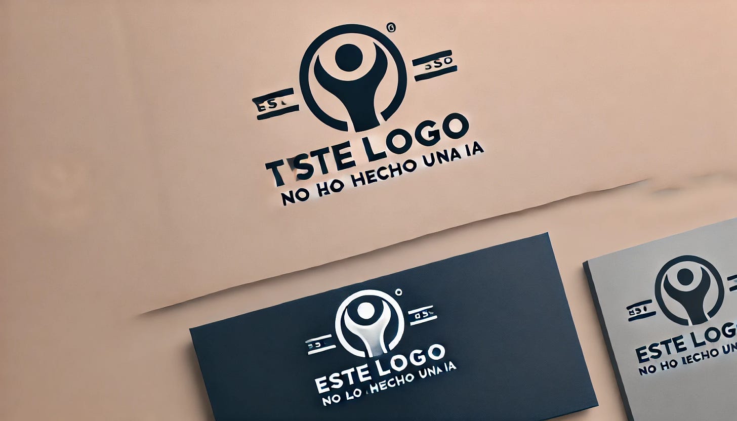 A professional and sleek logo resembling that of a real company, with modern and elegant design elements. The logo should include a stylized icon and the company name in a clean, readable font. Below the logo, in smaller text, it should read: 'este logo no lo ha hecho una ia'.