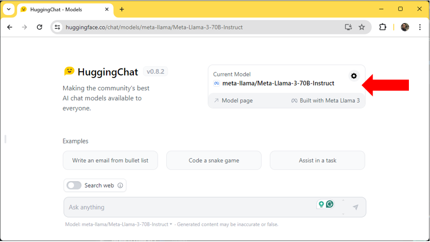The third platform to use Llama 3 for free is HuggingChat. It is an open-source interface developed by HuggingFace that allows users to interact with large language models.