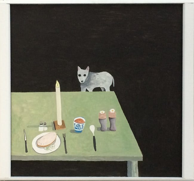 Noel McKenna Food on Table, Dog Begging