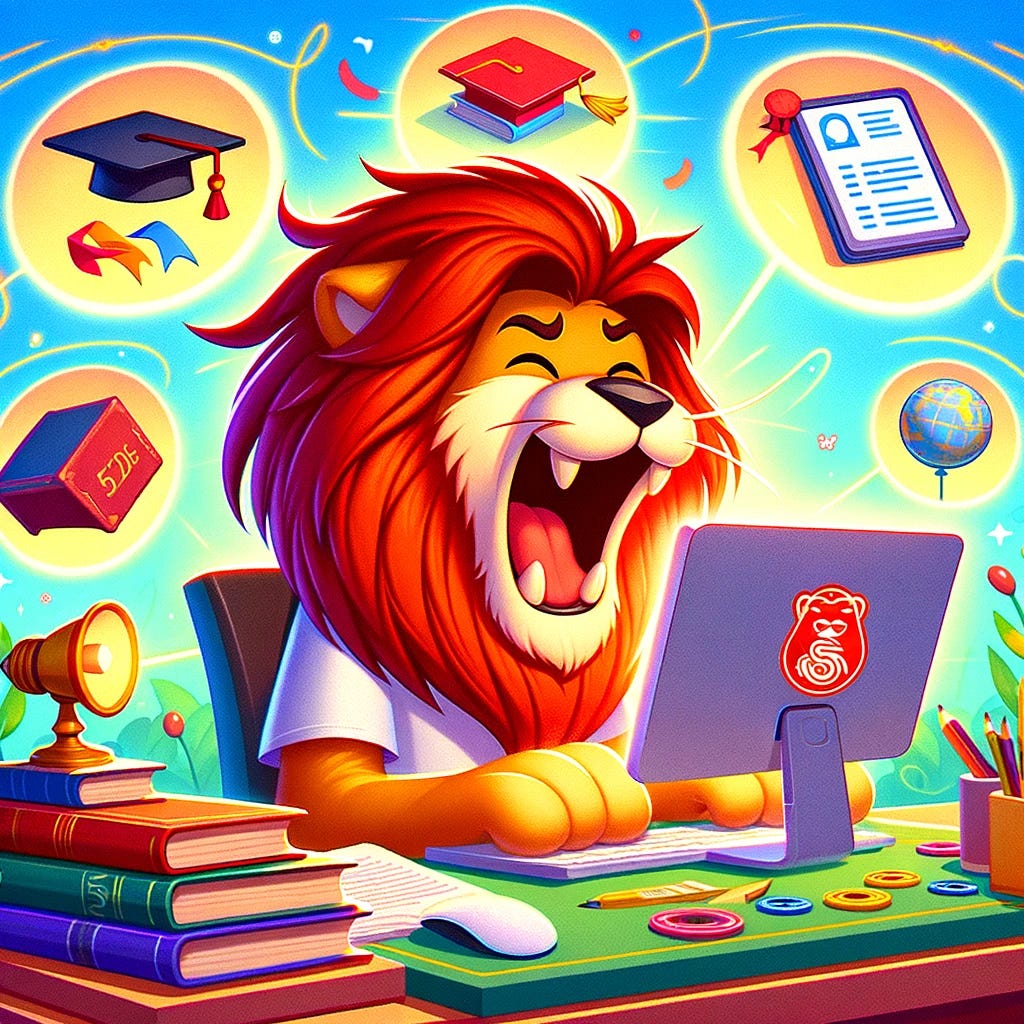 A lion using a computer