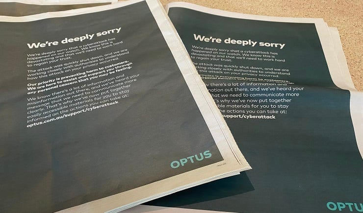 Optus' full-page apology — a lazy concept waypast its use-by date