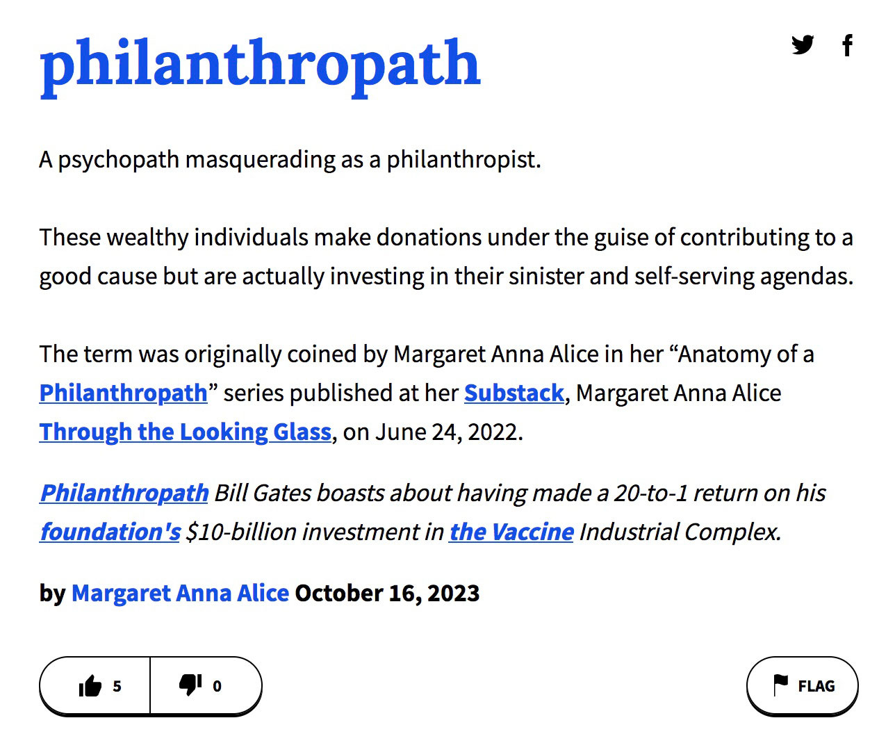 Urban Dictionary Entry for "Philanthropath"