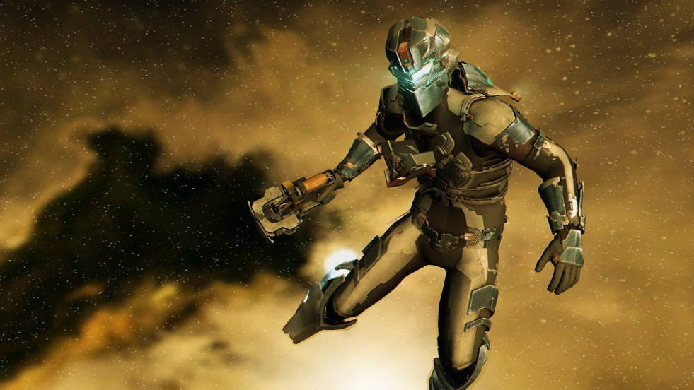 Isaac Clarke in Dead Space 2 floating in outer space