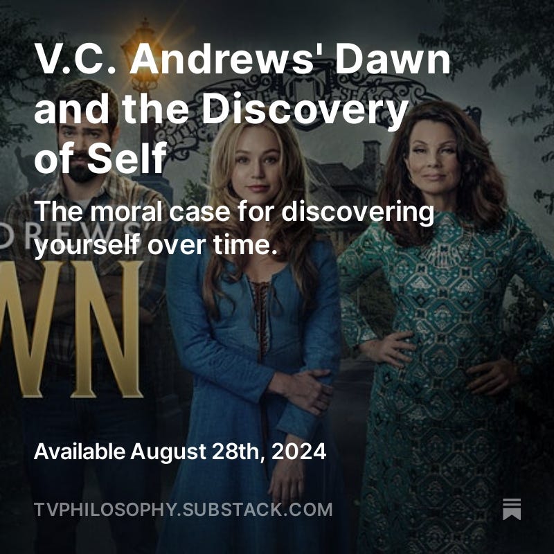 V.C. Andrews' Dawn starring Brec Bassinger, Donna Mills, Fran Drescher, Joey McIntyre and Jesse Metcalfe. Click here to get an email when it comes out.