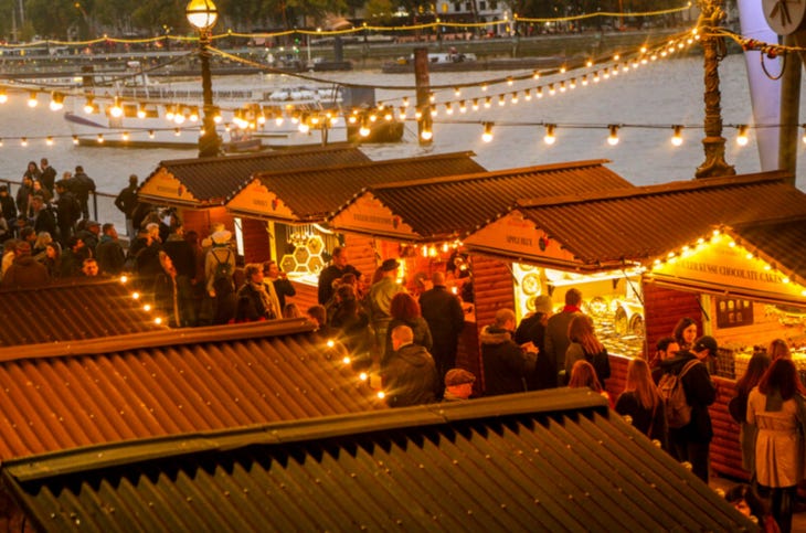 A Christmas market by the Thames