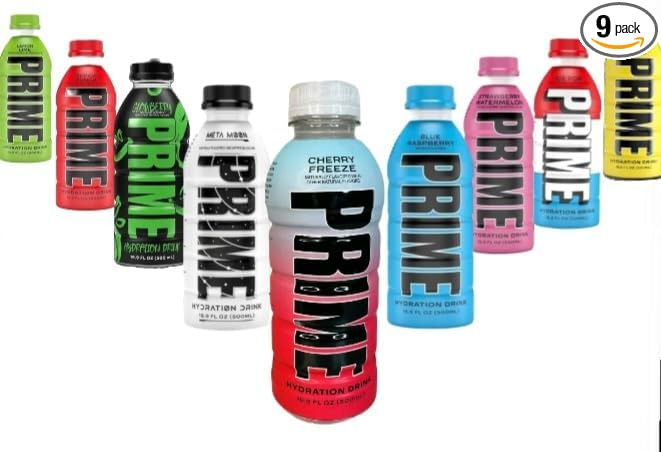 Hydration Prime Sports Drink All 8 Flavors Variety Pack - Energy Drink, Electrolyte Beverage - Meta Moon, Lemon Lime, Tropical Punch, Blue Raspberry, Grape, Lemonade, Ice Pop, Strawberry Watermelon &amp; Cherry Freeze - 16.9 Fl Oz (9-Pack)