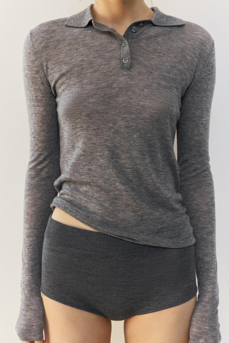Zara 100% WOOL PLAIN POLO SHIRT - Gray - Image 3