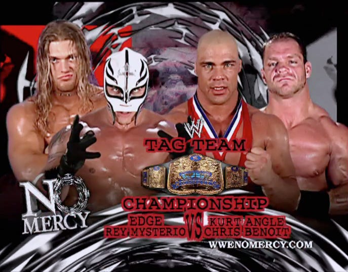18. Kurt Angle and Chris Benoit vs Edge and Rey Mysterio (Smackdown Tag  Team Championship Match, No Mercy 2002) – Hammy Reviews