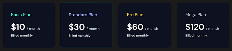 Screenshot of the Payment Plans offered by Midjourney