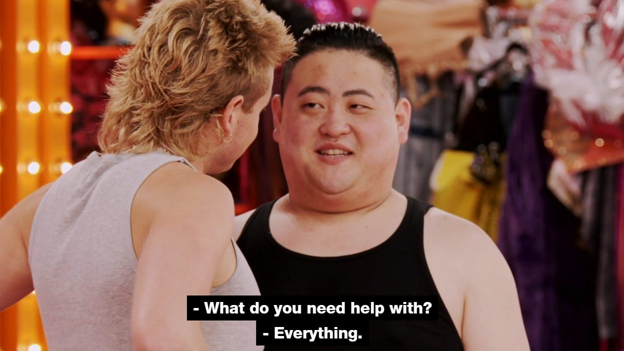 Conversation in the werk room between Acacia Forgot and Joella. Acacia: "What do you need help with?" Joella: "Everything."