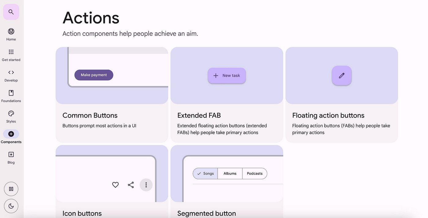 Google’s Material design system showing components like the buttons and segmented buttons Google’s Material design system showing components like the buttons and segmented buttons