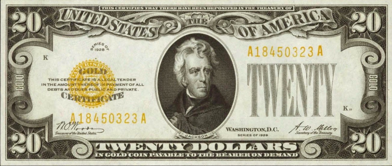 Twenty Dollars Gold Certificate yellow seal - Exchange yours today