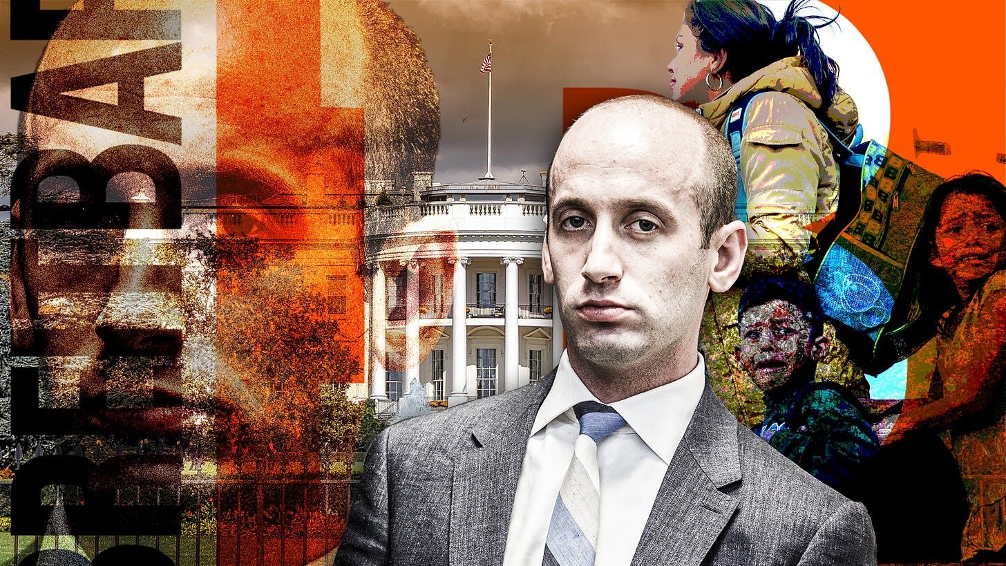 Photo montage featuring the White House and white nationalist Tump adviser Stephen Miller