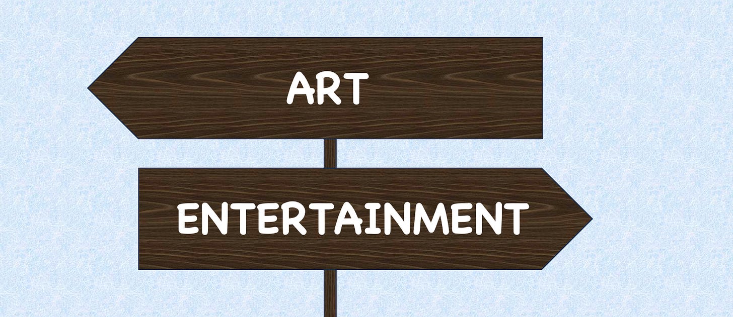Signs saying ART and ENTERTAINMENT