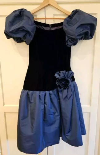 Vintage Victor Costa Cocktail Dress Puff Sleeve Velvet Taffeta Size 2 1989 VGUC - Picture 1 of 7