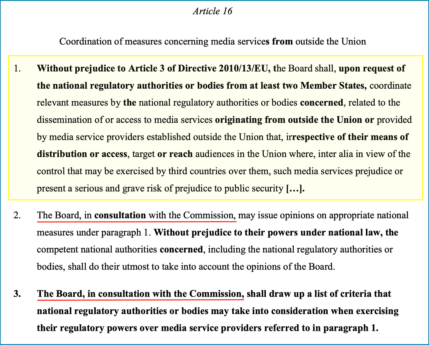 Article 16 - Coordination of measures concerning media services from outside the Union