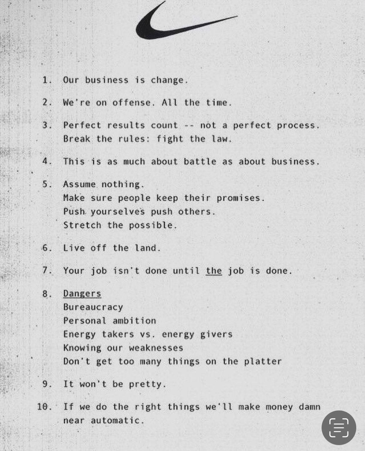 The 10 Principles at Nike. The Original Nike Principles from ...