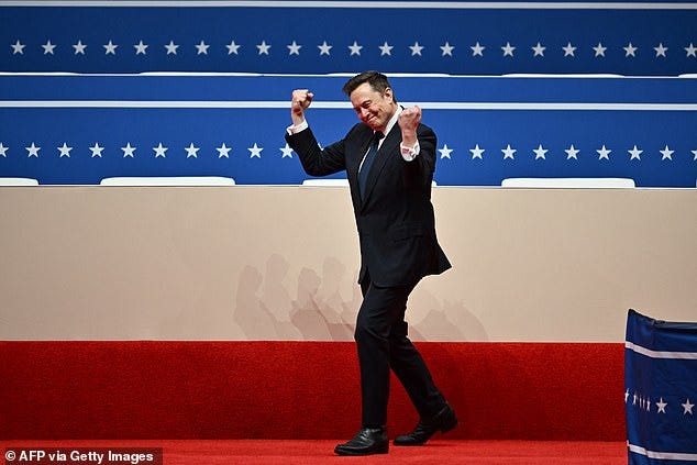 SpaceX CEO Elon Musk gestures during a rally on the inauguration day of U.S. President Donald Trump's second Presidential term