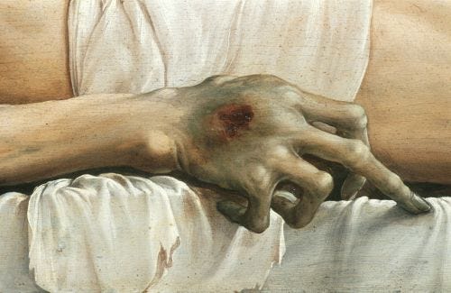 Detail of “The Body of the Dead Christ in the Tomb,” Hans Hobein