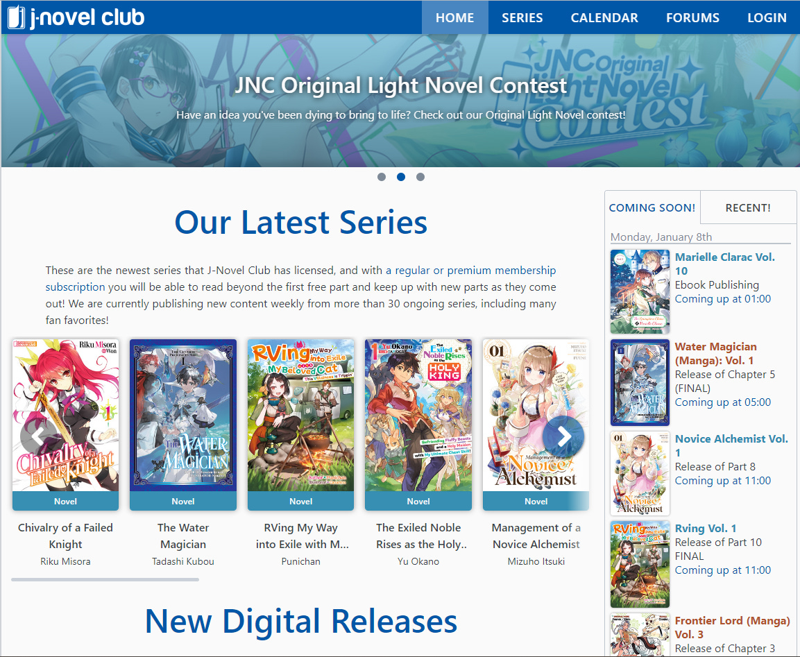 J-Novel Club's homepage