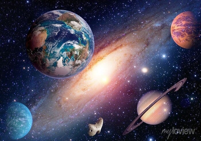 Espaço planeta galáxia via láctea terra marte saturno universo pinturas  para a parede • quadros grande explosão, via Láctea, o cenário |  myloview.com.br