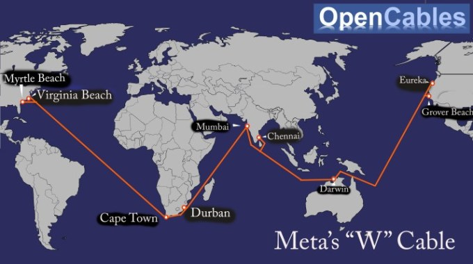 Concept of how Meta's global, subsea cable could look, in the shape of a W