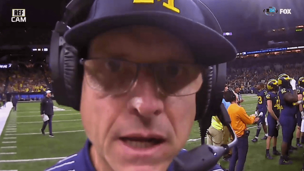 Michigan: The ref camera view of Jim Harbaugh became an instant meme