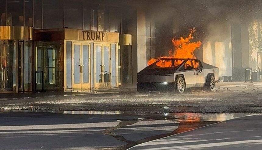 Tesla Cybertruck explodes outside Trump Las Vegas hotel