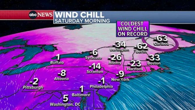 The news showing frigid temperatures forecast for New England