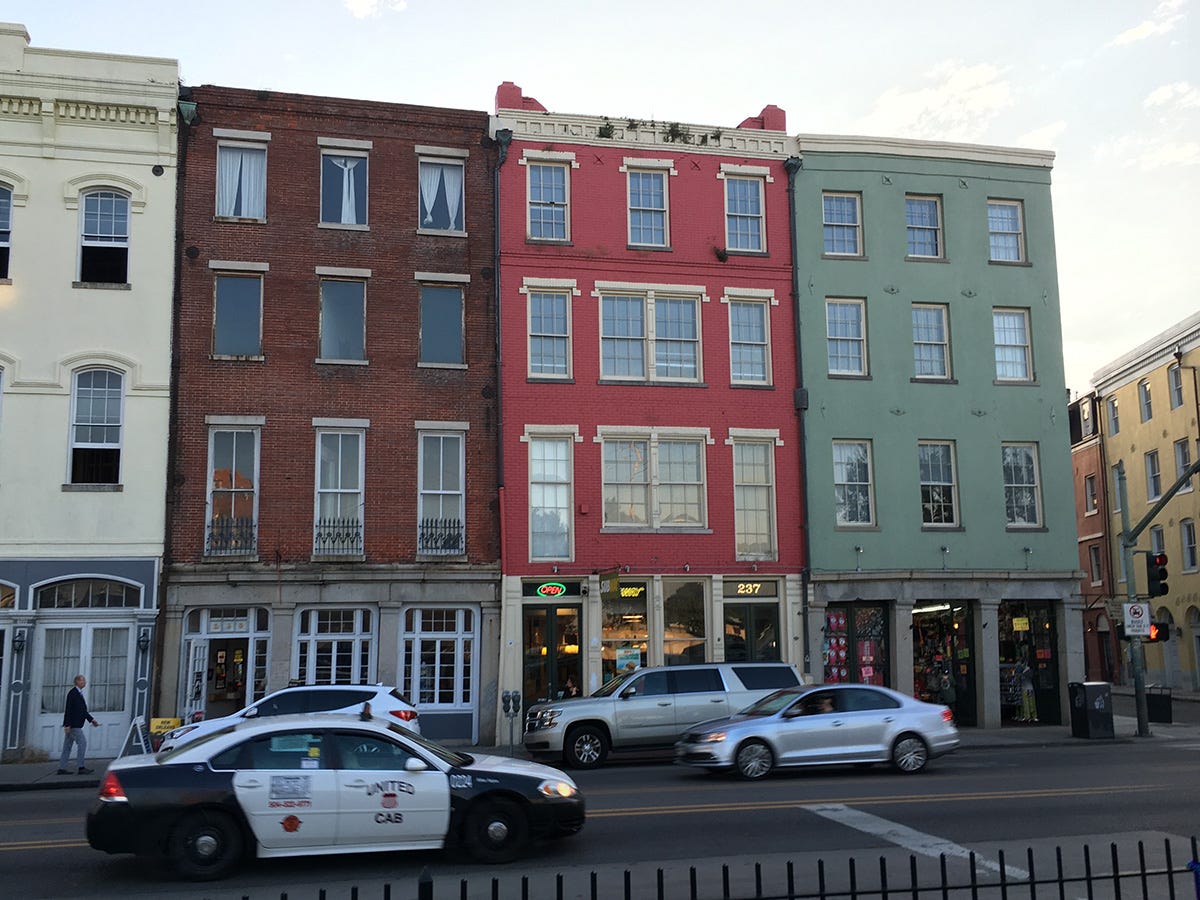 Louisiana: going all out—we rented the second floor of the red building on the right.