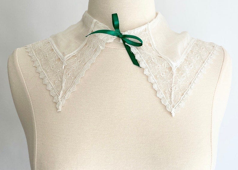 Antique Victorian Edwardian Collar Fine White Cotton Lace Trim Handmade Dressmaker Costume Designer Collar XXS XS Women or Child Teen Size image 1