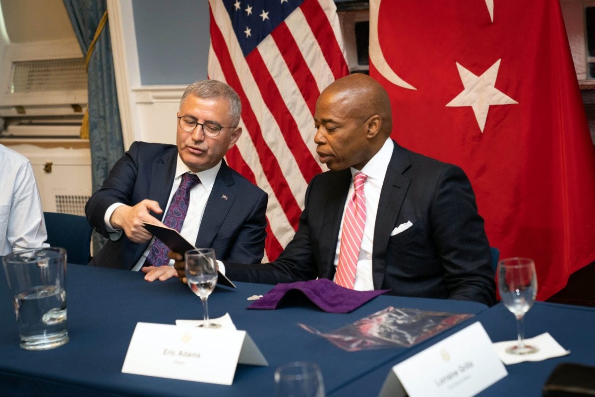 Mayor Eric Adams meets at City Hall with Turkish mayor Hilmi Türkmen.