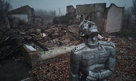 A statue of a Soviet soldier on the outskirts of the city on Thursday.