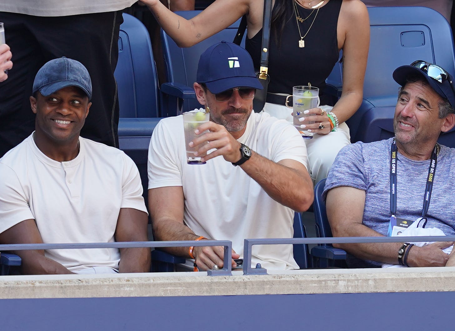 Aaron Rodgers at US Open with Jets' Randall Cobb, C.J. Uzomah